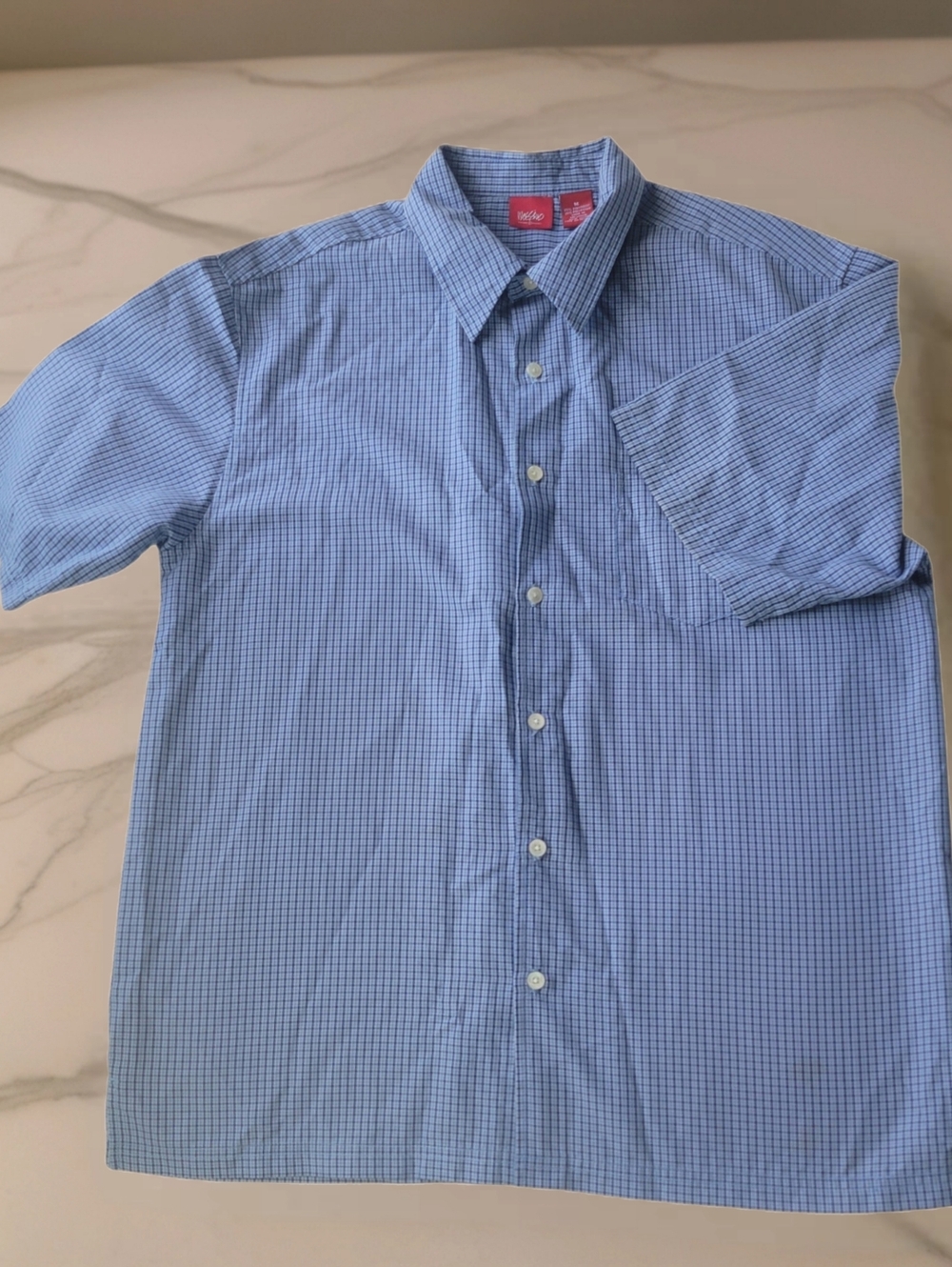 Mossimo Blue Plaid Short Sleeve Button Down Shirt Sz M
